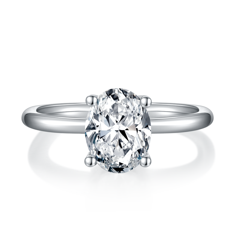 Classic蛋形S925银镀白金MoissaniteWomen's Ring2.0ctD级